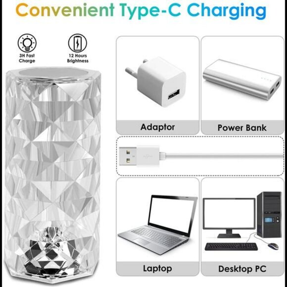 Crystal Table Lamp, Rose Lamp with Touch Remote Control, 16 Color Changing - Picture 6 of 6